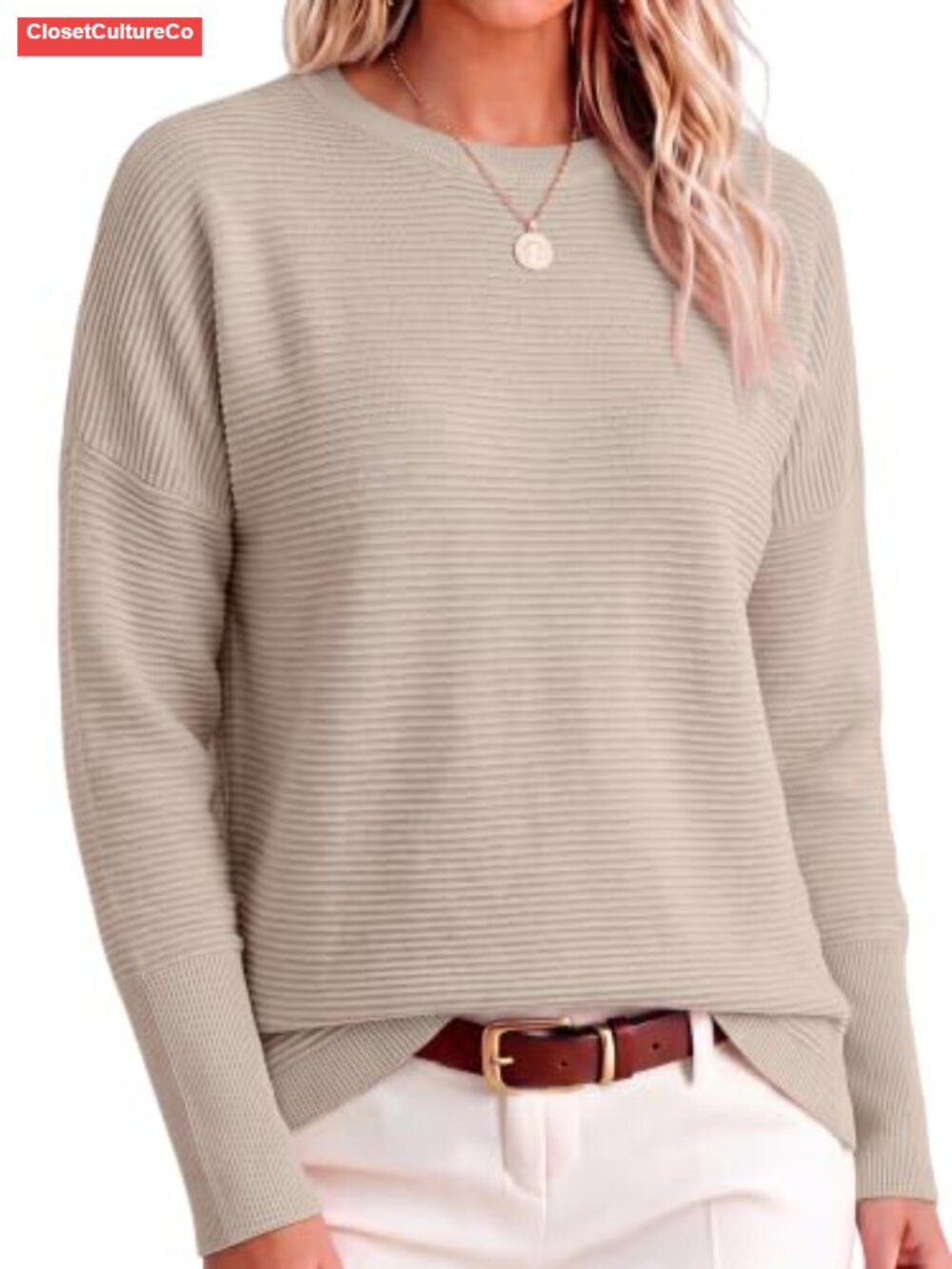Oversized Ribbed Knit Batwing Sleeve Pullover Sweater Women